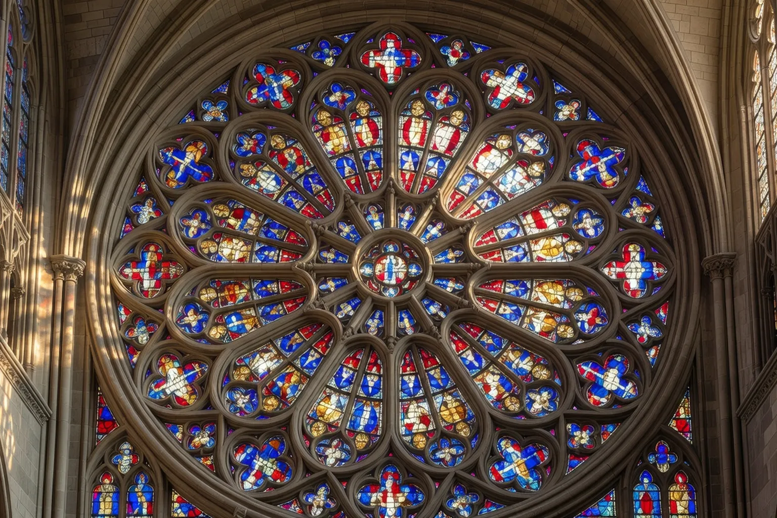 Rosace et vitraux médiévaux de la cathédrale