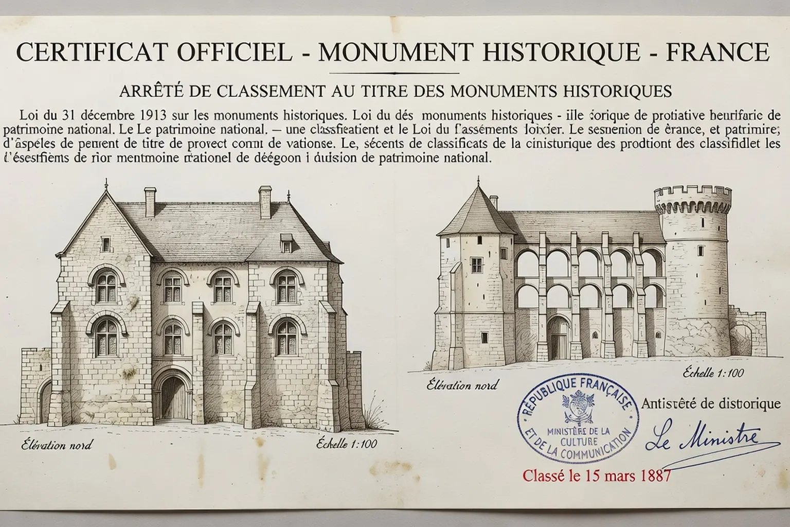 Documents officiels de classement monument historique