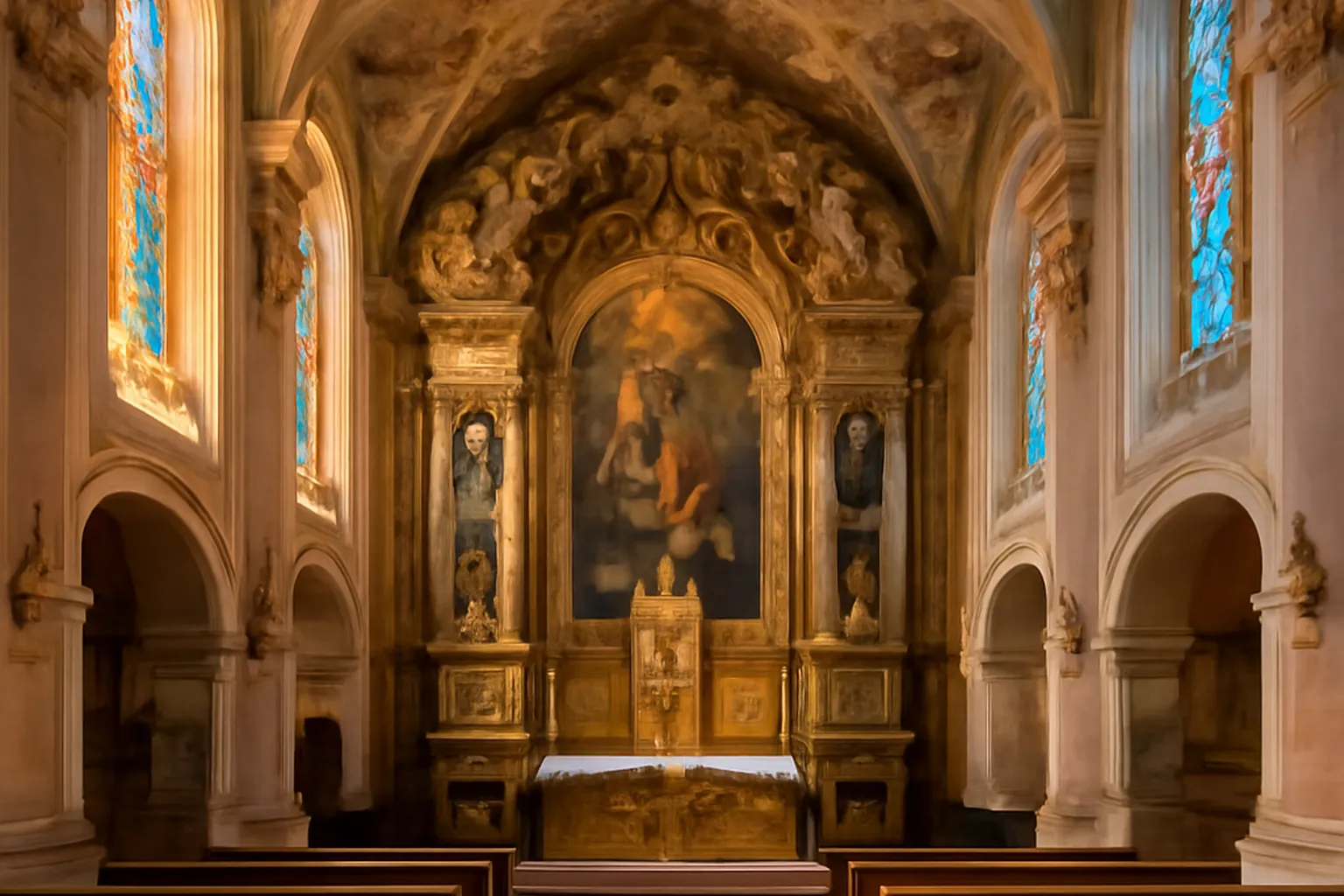 Intérieur baroque d’une église alsacienne