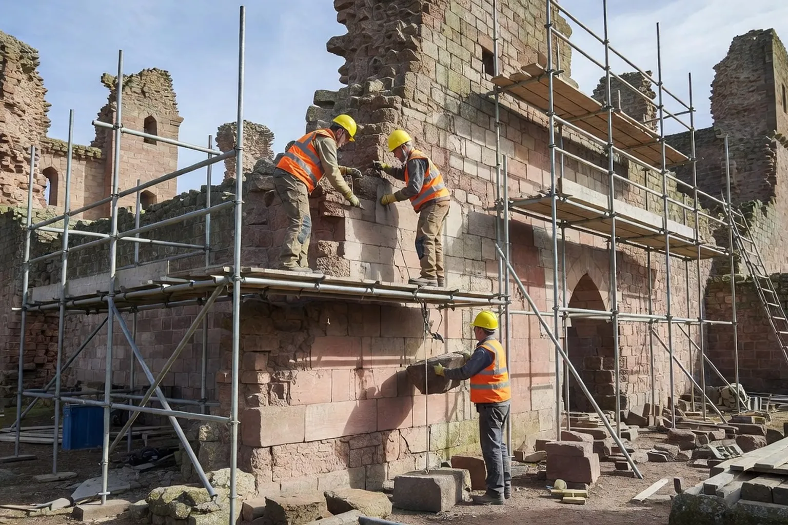 Ruine consolidée d’un château fort alsacien sur un éperon rocheux vosgien