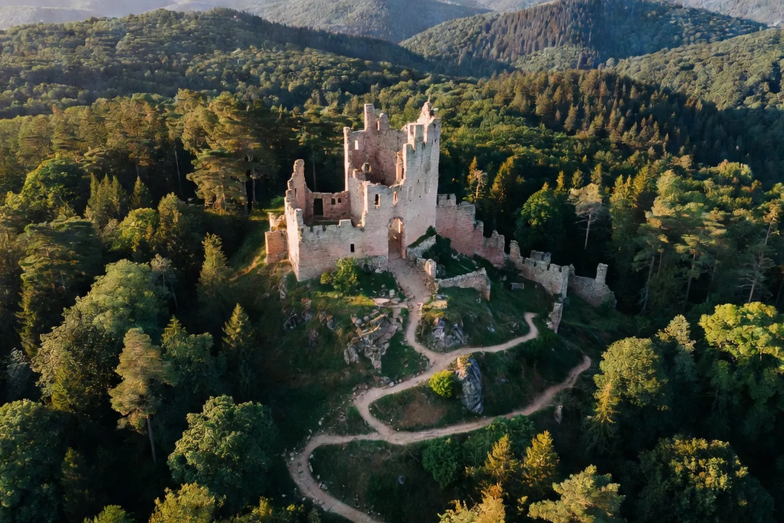 Chantier de restauration d’un château fort avec échafaudage et tailleurs de pierre