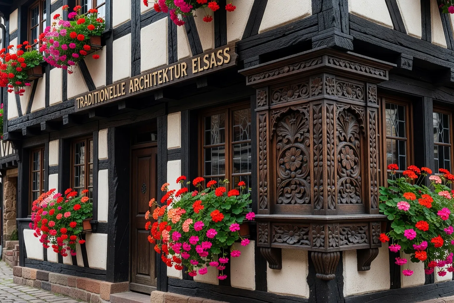 Détail des pans de bois d’une maison alsacienne