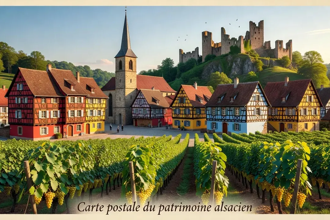 Abbatiale romane de Murbach et vue sur les chateaux forts d’Alsace