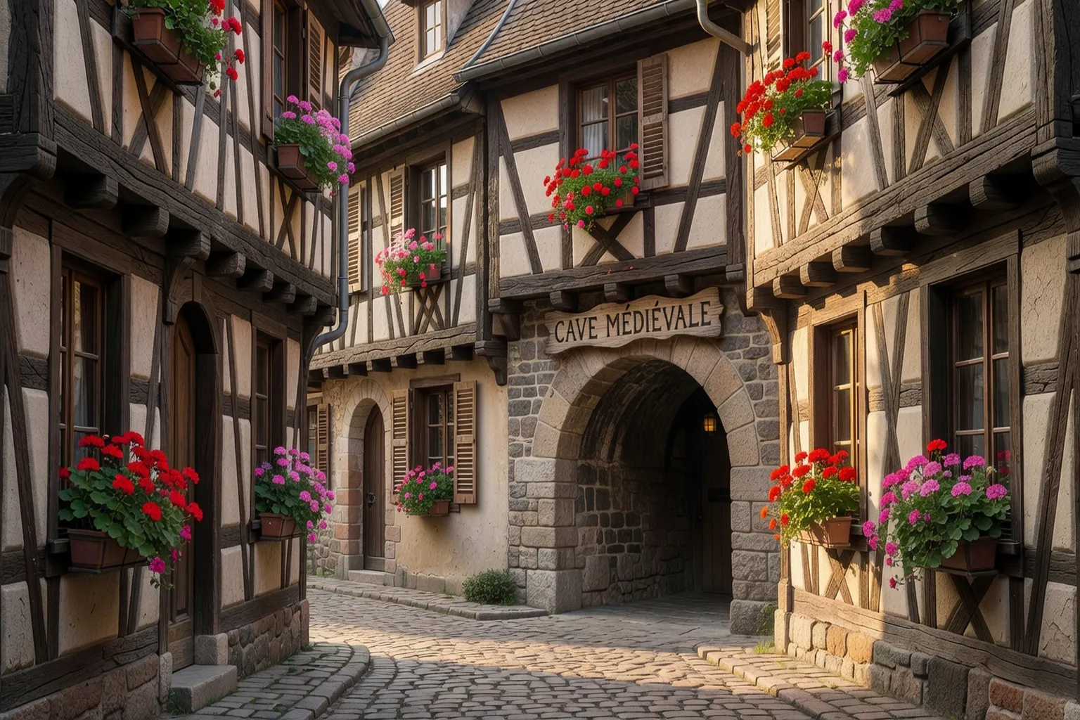 Maisons à colombages et caves voûtées d’un village vigneron alsacien